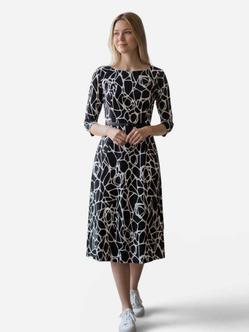Polo by Ralph Lauren Black & White Floral Midi Dress